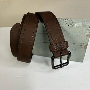 New Dickies Brown Leather Men's Belt Harness Brushed Nickel Buckle Size 50-52
